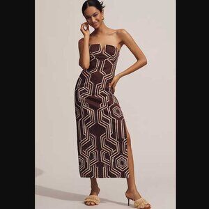New 8 Anthropologie The Soleil strapless linen plunge-neck midi dress in brown